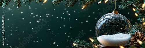 Christmas baubles glass balls and pine branches. Horizontal banner web poster, header for website minimal design. Xmas holiday background. Festive border