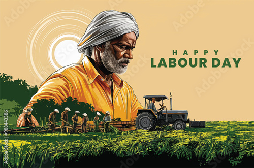 Happy Labor Day. A old farmer is seen doing farming in this with tractor