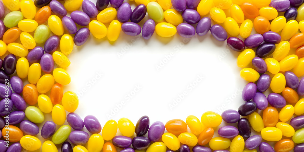 Bright yellow and purple jellybean frame, colorful, vibrant, fun, candy, border, background, cheerful, whimsical, sweet Bright yellow and purple jellybean frame, colorful, vibrant, fun, candy, border, background, cheerful, whimsical, sweet