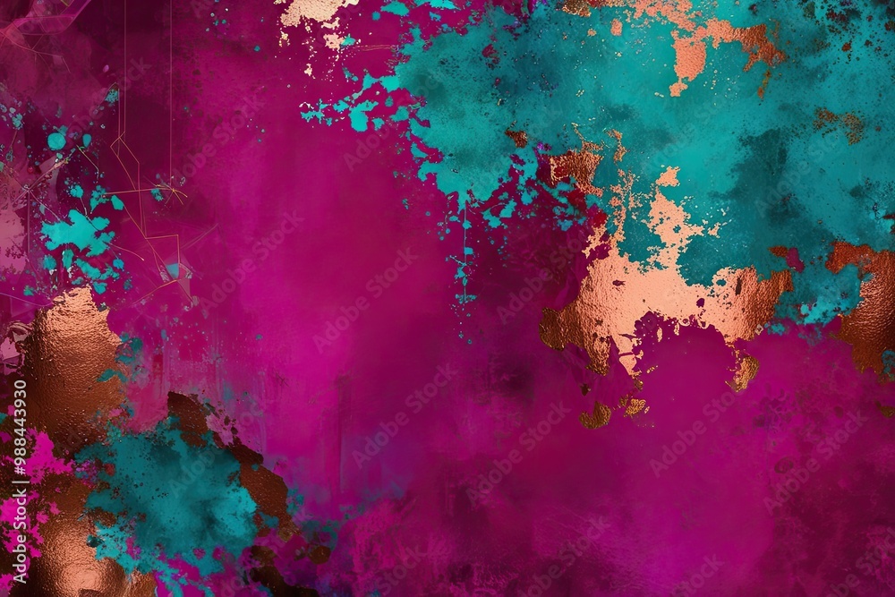 Fototapeta premium Vibrant Grunge Exhibition Background in Whimsical Magenta Teal and Copper Tones