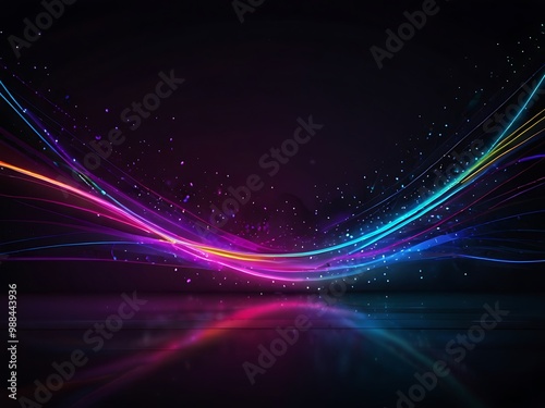 3d technology abstract neon light background, empty space scene, spotlight, dark night, virtual reality, cyber futuristic sci-fi background, street floor studio for mock up. colored geometric. Ai Gen