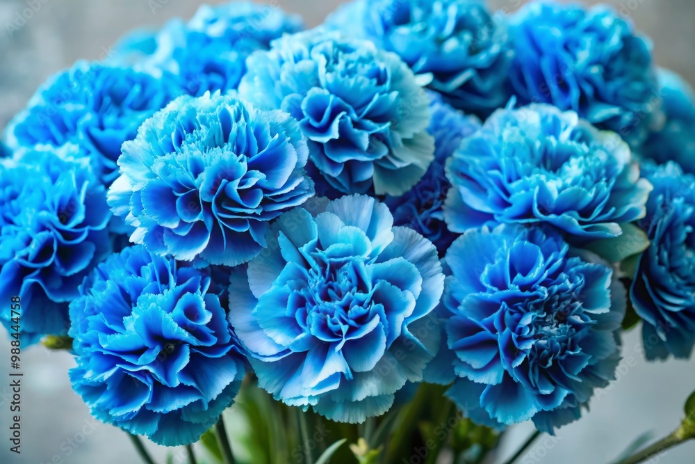 A bouquet of azure carnations with velvety petals and delicate stems, their gentle hue and soft texture evoking A bouquet of azure carnations with velvety petals and delicate stems, their gentle hue and soft texture evoking