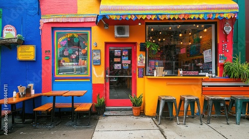 Wallpaper Mural Exterior of a vibrant South Asian restaurant with colorful signage, no people, and ample room for copy text. Torontodigital.ca
