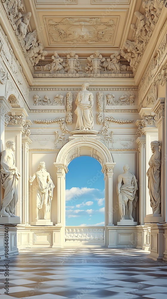Fototapeta premium Classical Architecture With Archway Leading to Blue Sky