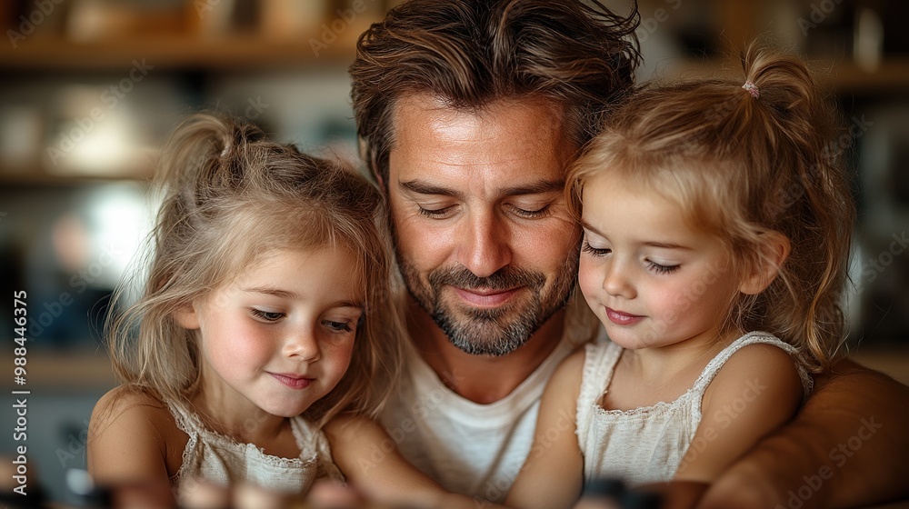 three little girls putting on make up on their father fathers day with daughters at home three little girls putting on make up on their father fathers day with daughters at home