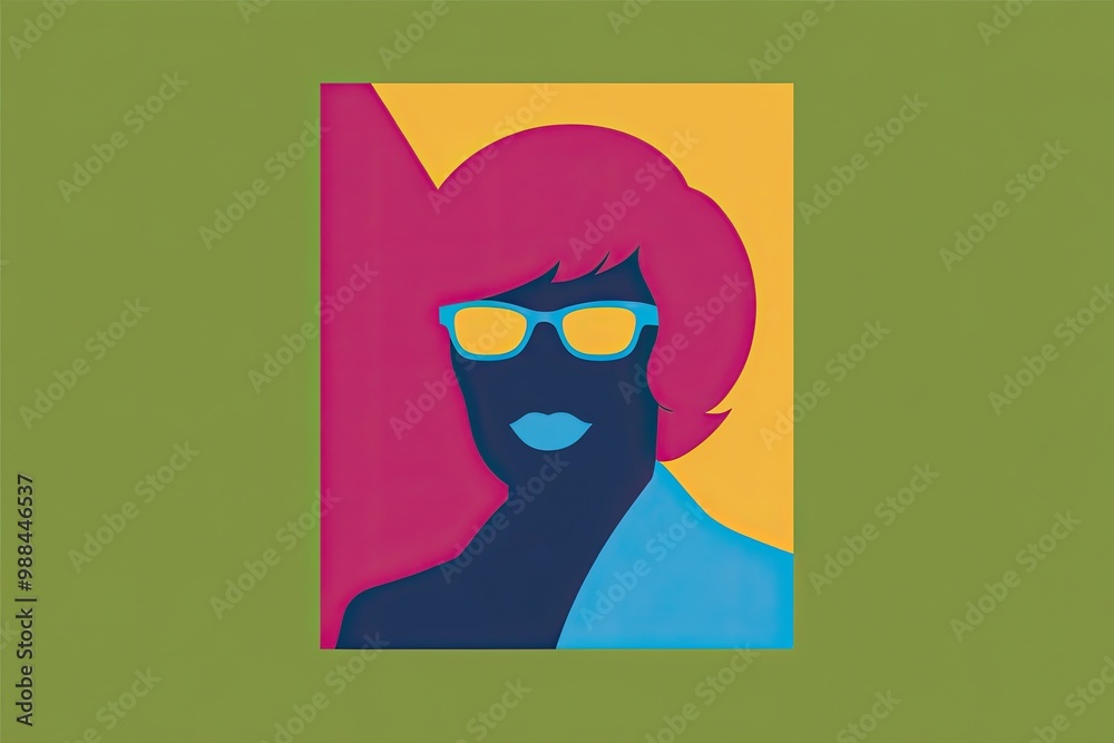 Fototapeta premium 1970s Retro Fashion Icon Showcased in Simplified Silhouette Design