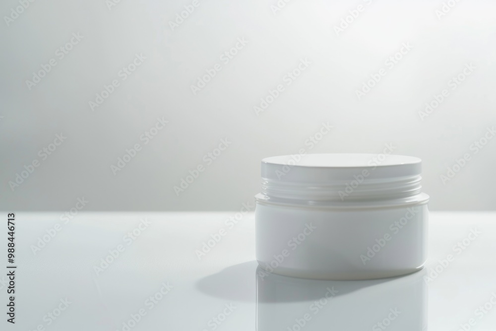 A white jar of creamy substance sits on a table, ready for use A white jar of creamy substance sits on a table, ready for use