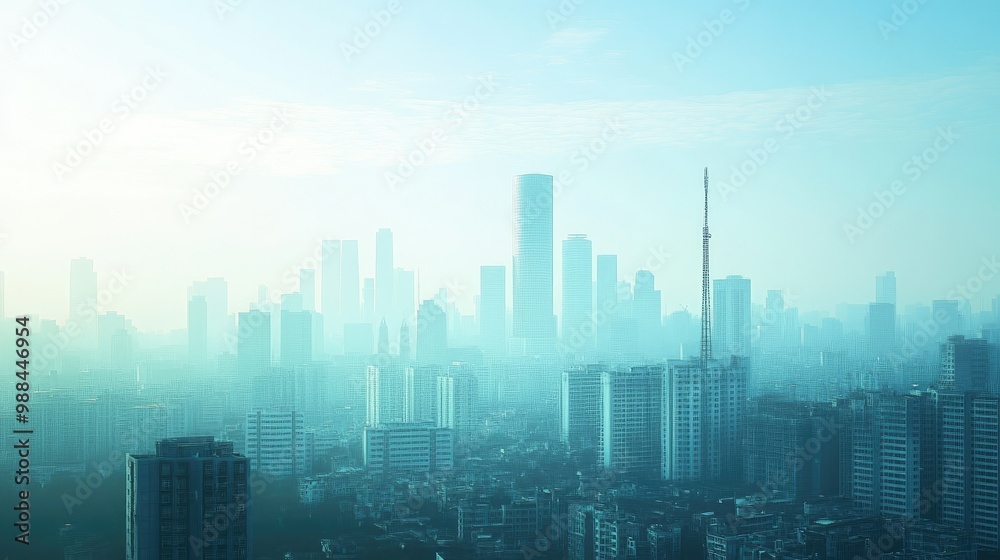 The skyline of a modern Chinese city with cell towers and skyscrapers, leaving room for copy space. The skyline of a modern Chinese city with cell towers and skyscrapers, leaving room for copy space.