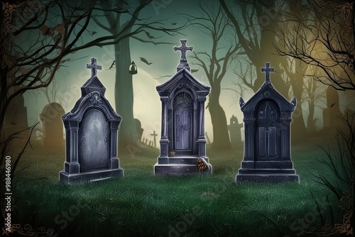 Magical Vintage Graveyard Backdrop for Halloween Decorations Collection photo