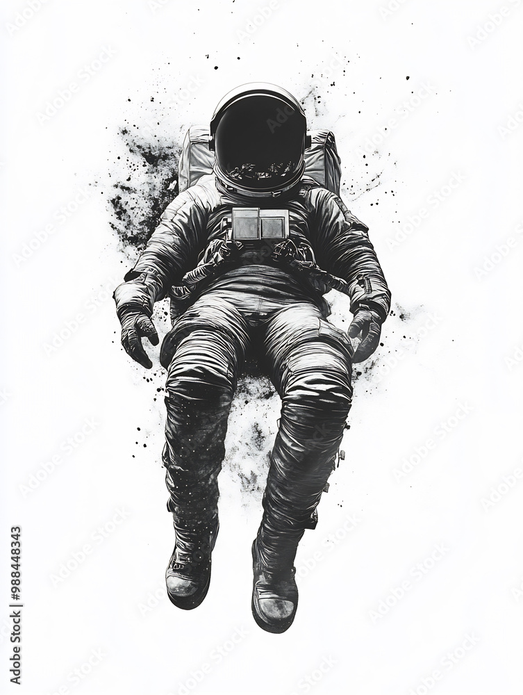 Astronaut Floating in Space, Black and White Astronaut Floating in Space, Black and White