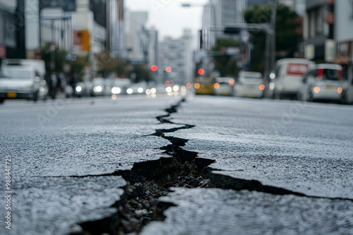 Cracked Asphalt Road in City - Illustration