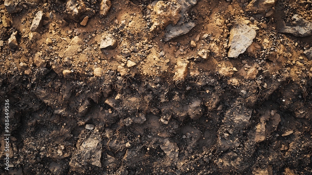 Cross-section of soil layers showing various textures and compositions, highlighting soil material structure. Cross-section of soil layers showing various textures and compositions, highlighting soil material structure.