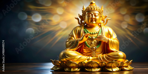 Shiny golden statue of a Korean traditional god of prosperity and wealth , prosperity, wealth, deity, shiny, gold