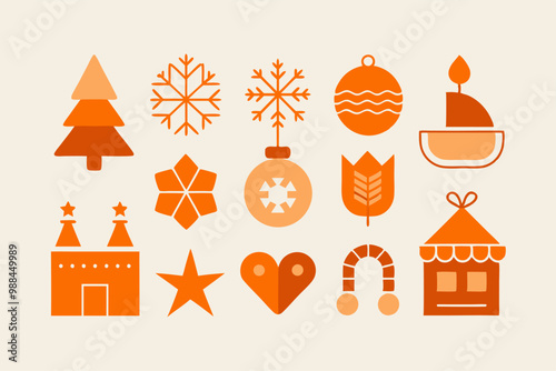 Minimalist christmas geometric design with abstract holiday icons for festive decor