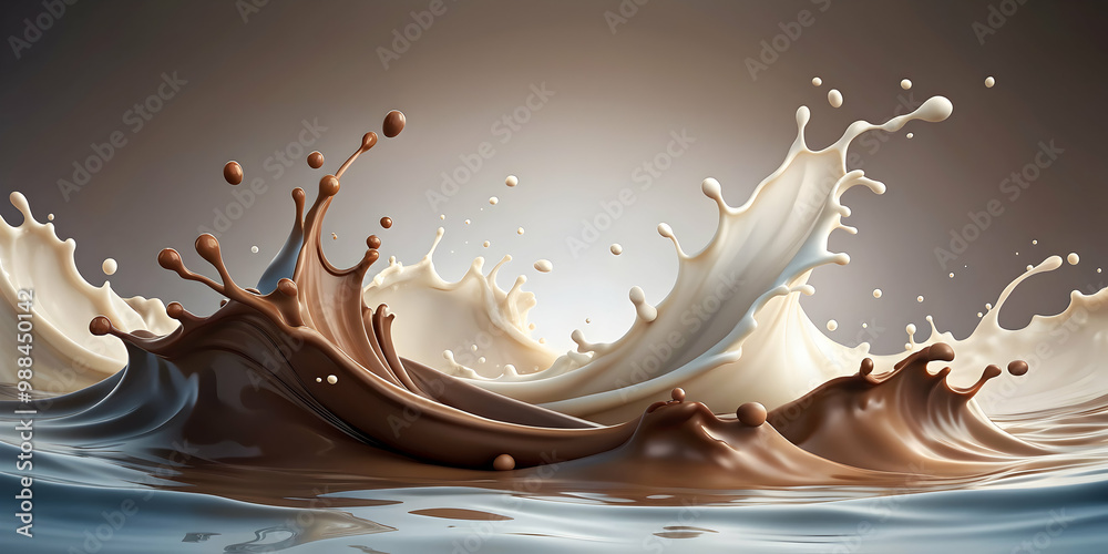 Milk and chocolate sea splashes and waves, splash, wave, milk, chocolate, ocean, creamy, swirl, fresh, refreshing, dessert