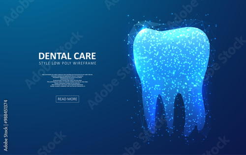 Dental care tooth. Digital technologies in dentistry. Polygonal futuristic style. Graphic concept for your design