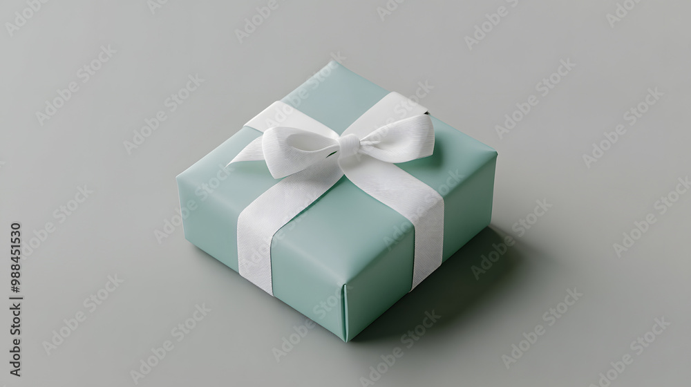 Photorealistic Birthday Gift Wrapped in Pastel Green Paper Photorealistic Birthday Gift Wrapped in Pastel Green Paper