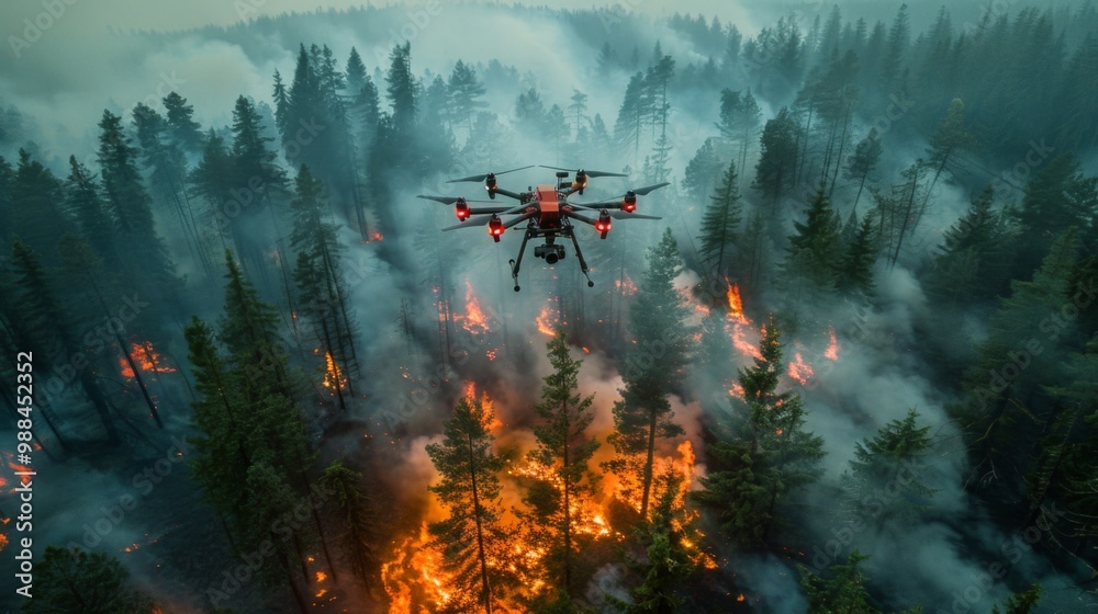 Dart drone soaring over devastating forest fire at dusk Dart drone soaring over devastating forest fire at dusk