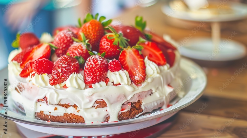 Scrumptious strawberry cake with creamy frosting and fresh berries, perfect for celebrations Scrumptious strawberry cake with creamy frosting and fresh berries, perfect for celebrations