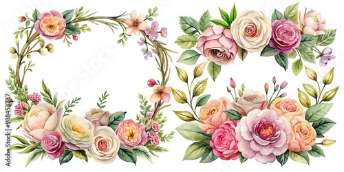 Floral Watercolor Frame Vector. Wedding Flower Frame Design. Watercolor Wedding Frame Template. Elegant Floral Wedding Art. Vector Wedding Frame Design.