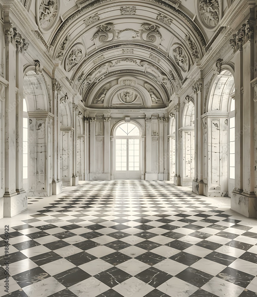 Checkerboard Floor In White Marble Palace Hall Checkerboard Floor In White Marble Palace Hall