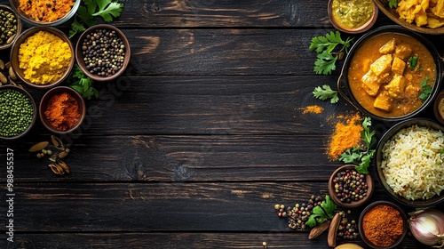 Wallpaper Mural Indian food ingredients on rustic wood background, with copy space. Torontodigital.ca