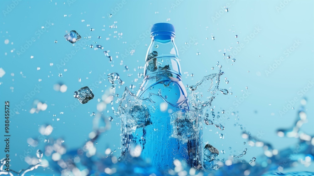 Refreshing hyperrealistic image of sports drink bottles splashed with water Refreshing hyperrealistic image of sports drink bottles splashed with water
