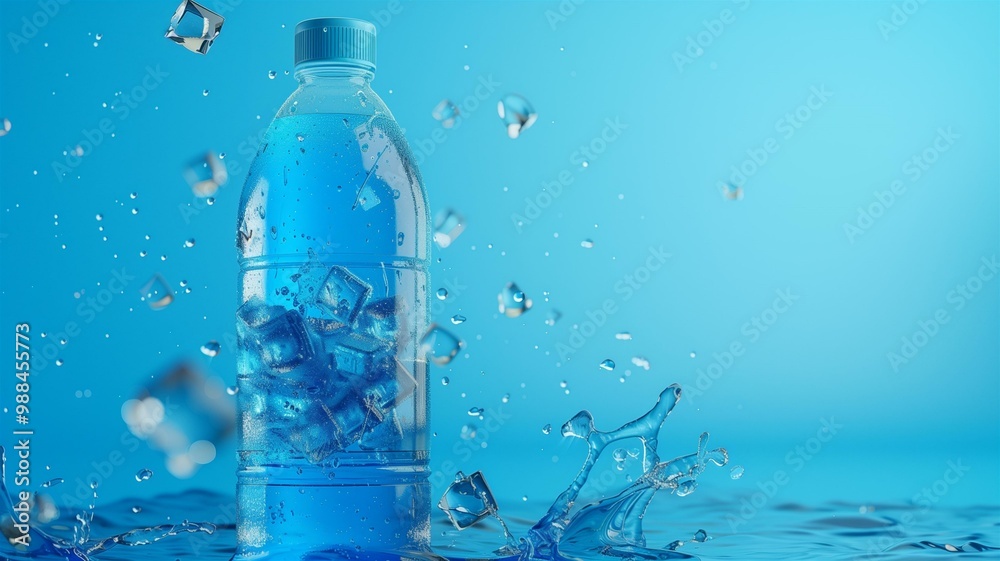 Refreshing hyperrealistic image of sports drink bottles splashed with water Refreshing hyperrealistic image of sports drink bottles splashed with water