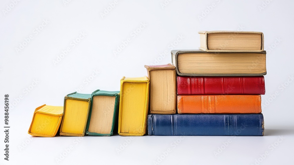 Stack of Books Representing Stages of Learning in a Curved Arrangement ...