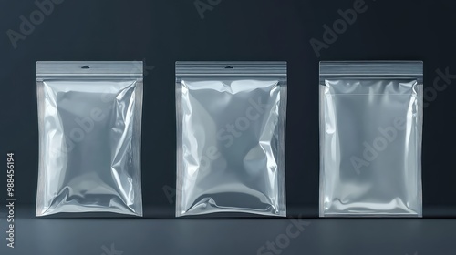 Realistic Mockup of Transparent Plastic Bag with Zip Lock, Clear Nylon Pouch Pocket, and Vinyl Package with Zipper for Packaging Design Templates