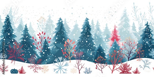 Winter Forest Landscape Illustration With Snow And Trees