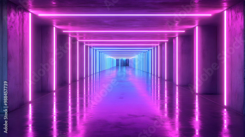 Neon Lights Corridor - Abstract 3D Background