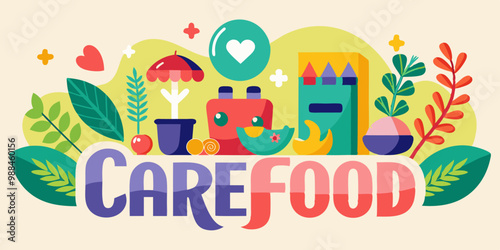 Vibrant care food concept with colorful elements for healthy living and adventure