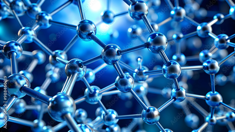 Detailed close-up of abstract molecular structure in blue tones, showcasing delicate connections , science, molecular Detailed close-up of abstract molecular structure in blue tones, showcasing delicate connections , science, molecular