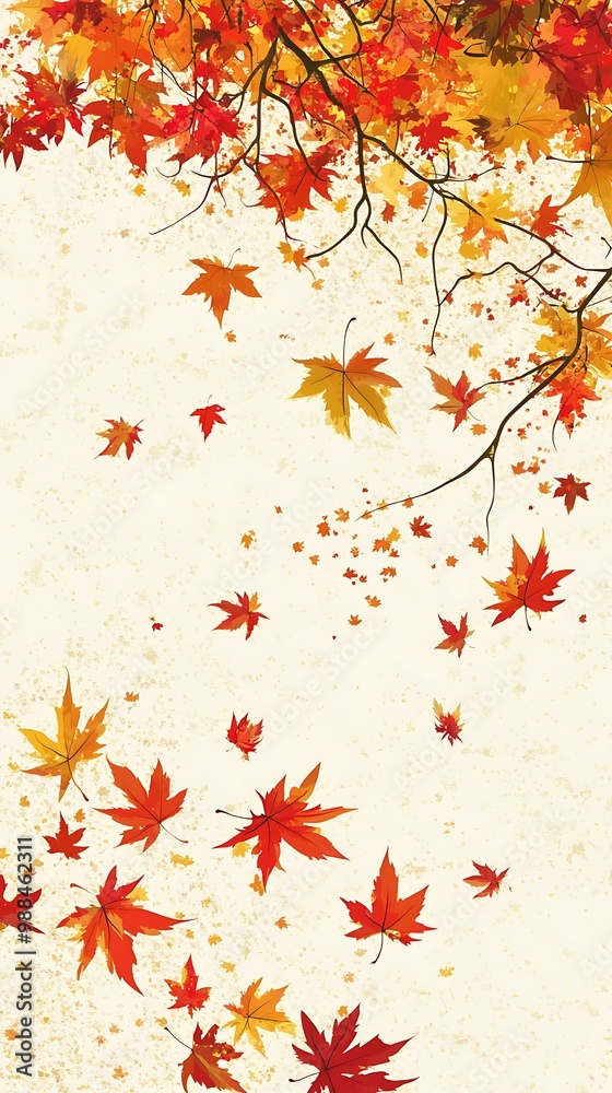 Autumn Leaves Falling From Branch On White Background Autumn Leaves Falling From Branch On White Background