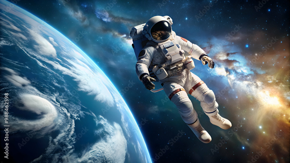 Astronaut floating in space with Earth in background, space, exploration, universe, astronaut suit, helmet Astronaut floating in space with Earth in background, space, exploration, universe, astronaut suit, helmet