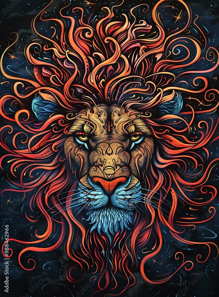 Abstract Art Lion Head With Colorful Mane Abstract Art Lion Head With Colorful Mane