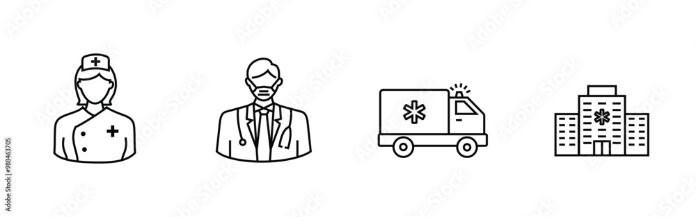 icon set medical officer, health care and nurses, outline style, editable vector eps 10 icon set medical officer, health care and nurses, outline style, editable vector eps 10