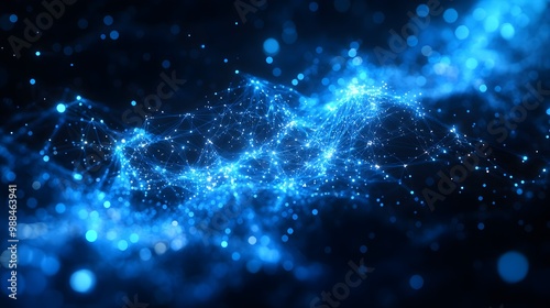 Wallpaper Mural Abstract Blue Network Background with Glowing Lights Torontodigital.ca