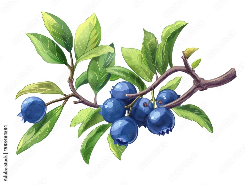 Billberry. Isolated Blueberry Branch with Fresh Leaves on Tree Branch Billberry. Isolated Blueberry Branch with Fresh Leaves on Tree Branch