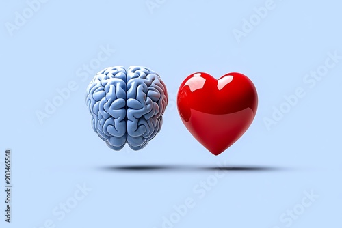 Minimalist brain and heart illustration, symbolizing the balance between logic and emotion in a clean, modern design
