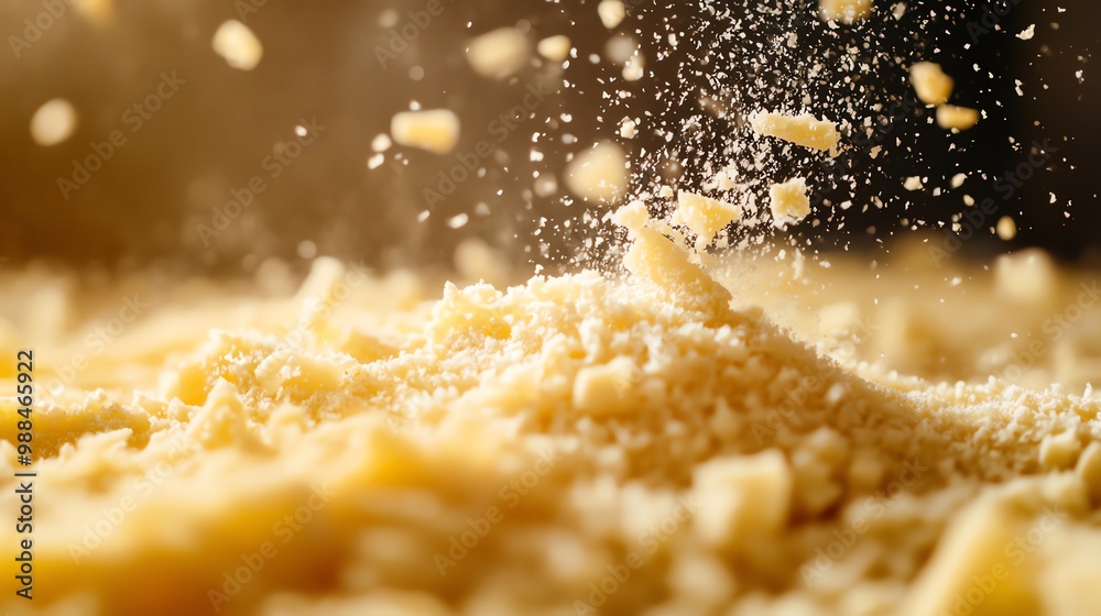 Close-up of fine grains of flour sprinkled in the air, capturing a moment of cooking magic and culinary artistry. Close-up of fine grains of flour sprinkled in the air, capturing a moment of cooking magic and culinary artistry.