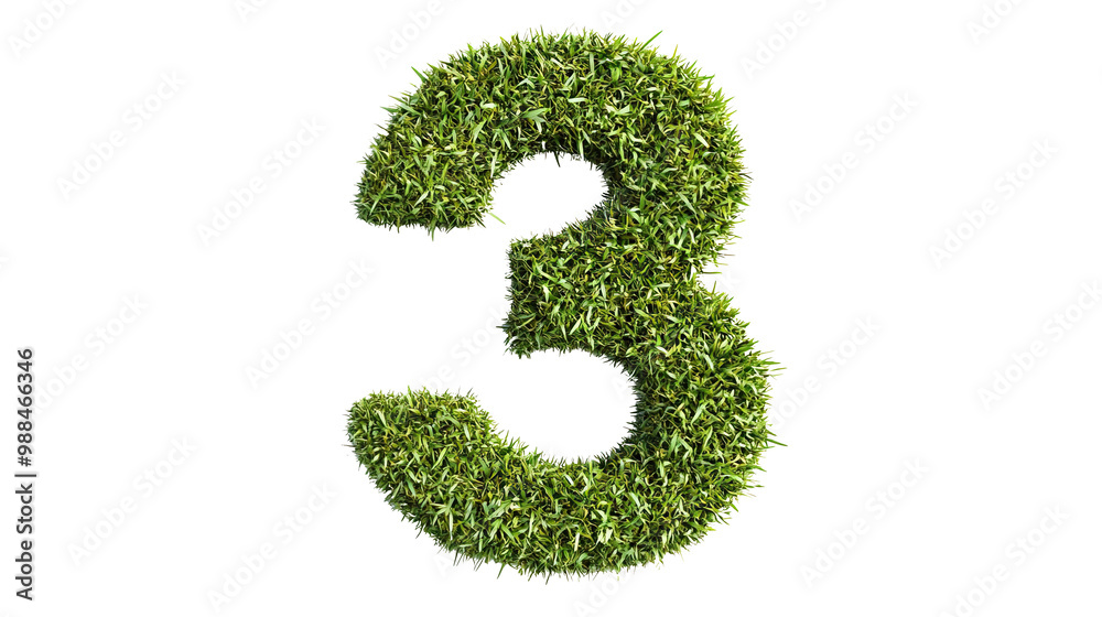 a 3 figure made of green grass on a transparent background a 3 figure made of green grass on a transparent background