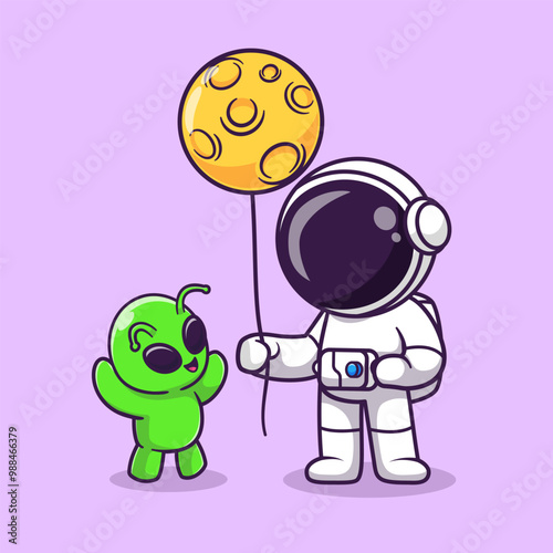 Cute Astronaut Holding Moon Balloon With Baby Alien
Cartoon Vector Icon Illustration. Science Technology Icon
Concept Isolated Premium Vector. Flat Cartoon Style