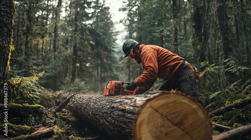 Cutting down trees in the forest. photo