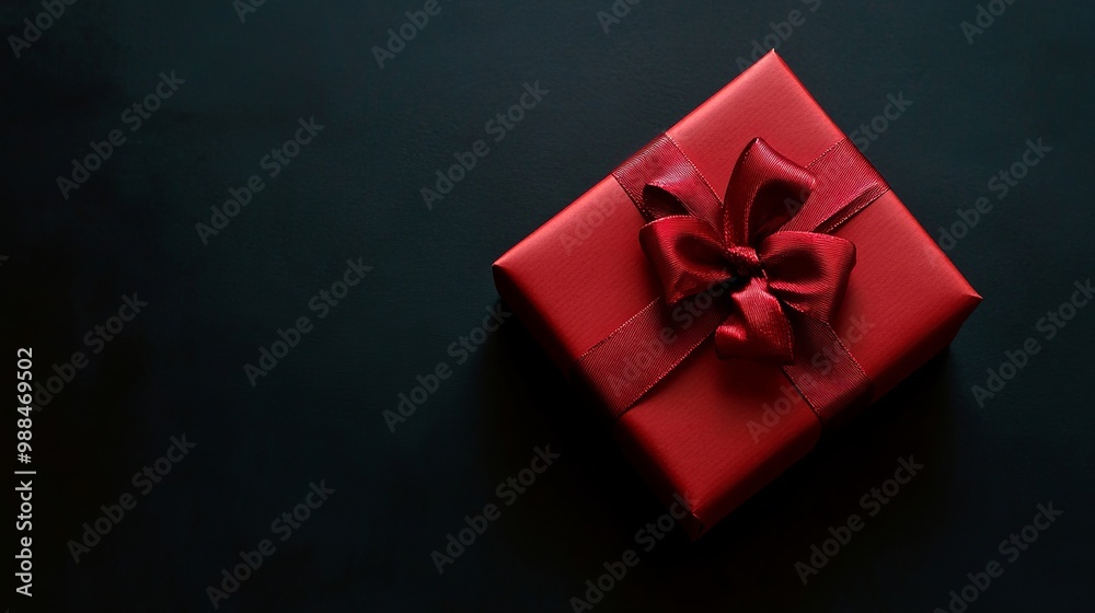 A red gift box placed on a black background A red gift box placed on a black background