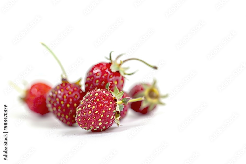 A cluster of fresh strawberries sits on a clean white surface, perfect for photography or illustration A cluster of fresh strawberries sits on a clean white surface, perfect for photography or illustration