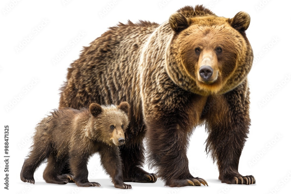 Fototapeta premium A mother bear with her two cubs in the forest