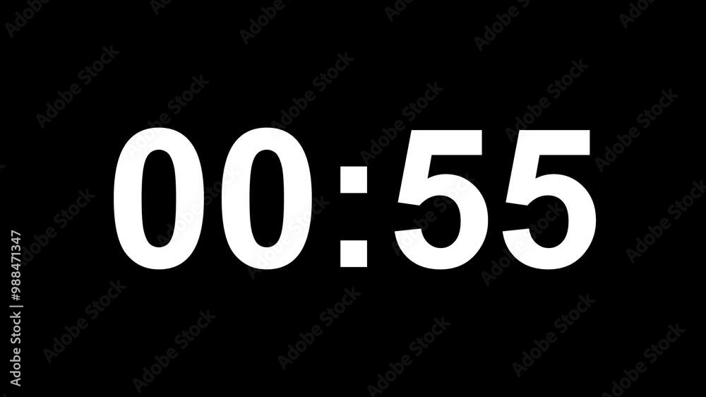 1 Minutes Countdown 60 Seconds Counter from 60 to 0 Second 4k Motion Graphics Animation with Alpha Channel