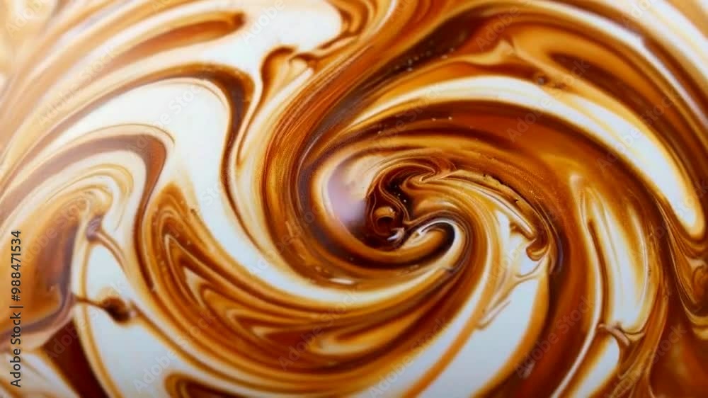 A swirling pattern of brown and cream, resembling a creamy dessert or beverage mix.